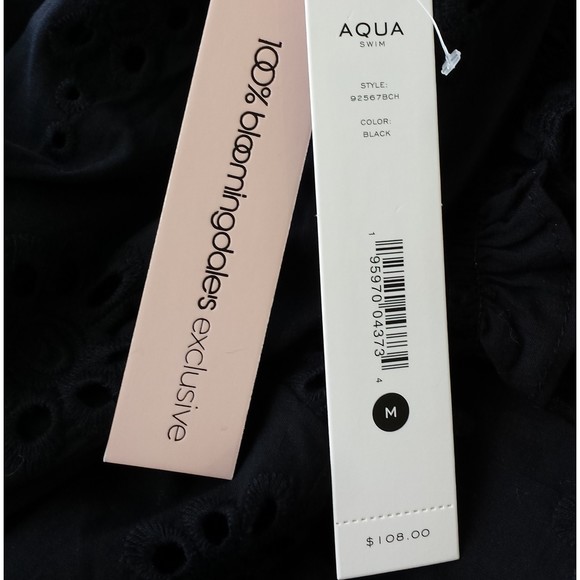 Aqua Black Eyelet Tiered Peasant Cover-up Dress Swim NEW Puff sleeve Medium - Picture 7 of 8